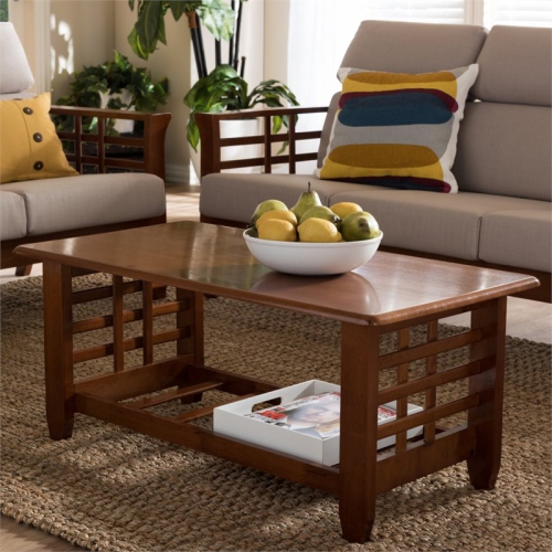 Bowery Hill Mission Style Hardwood Coffee Table in Cherry Brown Wood