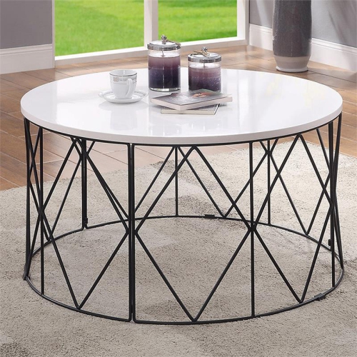 Furniture of America Borche Industrial Wood Round Coffee Table in White