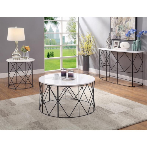 Furniture of America Borche Industrial Wood Round Coffee Table in White