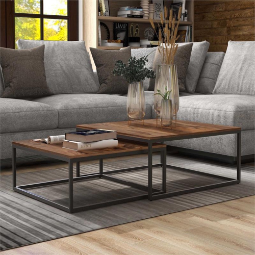 Furniture of America Druze Rustic Wood 2-Piece Coffee Table Set in Natural Oak