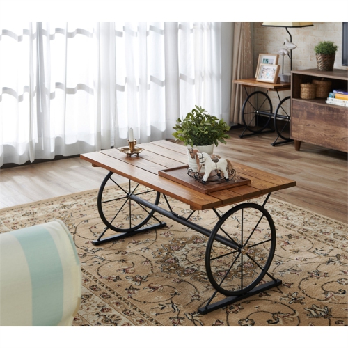 Furniture of America Davide Wood Wheel-Base End Table in Warm Oak