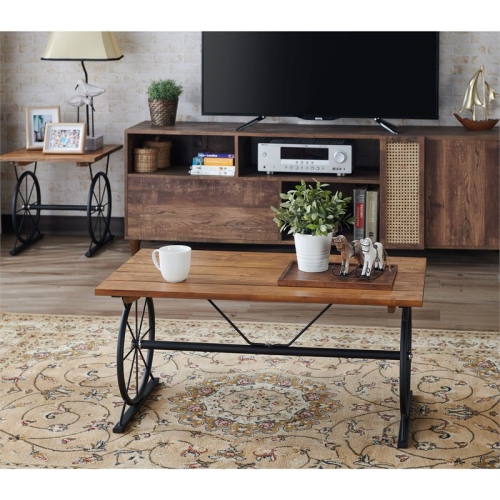 Furniture of America Davide Wood Wheel-Base End Table in Warm Oak