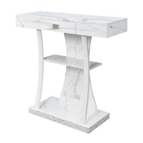 Newport One-Drawer Harri Console Table with Shelves in White Faux Marble Wood