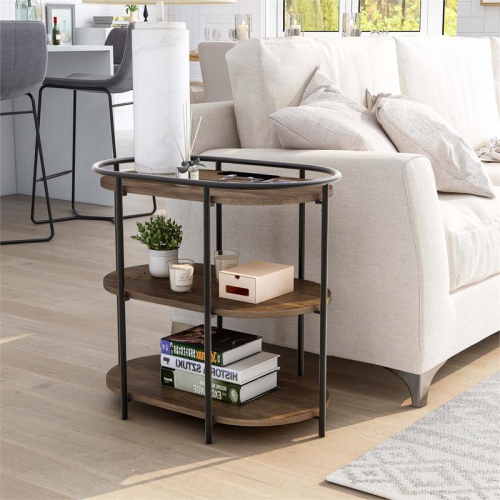 Furniture of America Preton Rustic Metal Side Table with USB in Matte Black