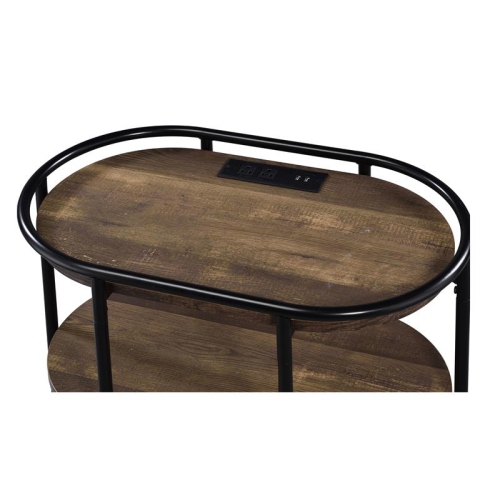 Furniture of America Preton Rustic Metal Side Table with USB in Matte Black