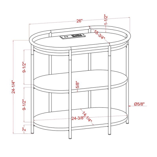 Furniture of America Preton Rustic Metal Side Table with USB in Matte Black