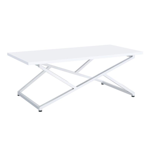 Furniture of America Mergo Wood Rectangular Coffee Table in Chrome and White