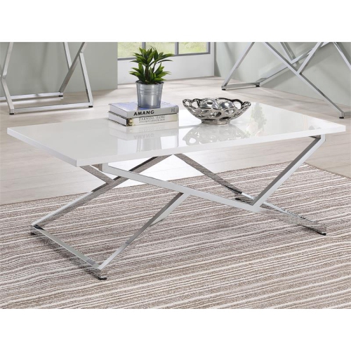 Furniture of America Mergo Wood Rectangular Coffee Table in Chrome and White