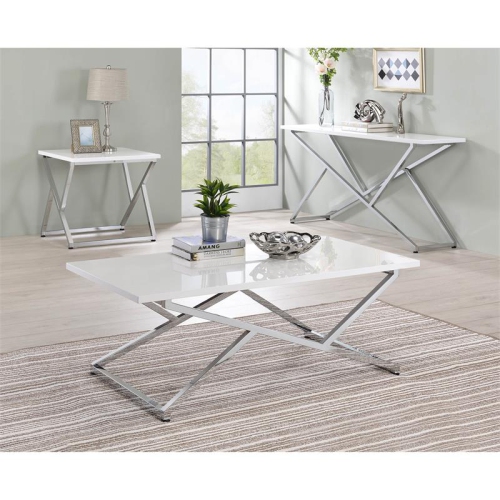 Furniture of America Mergo Wood Rectangular Coffee Table in Chrome and White