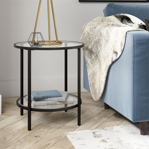 HENN&HART  20" Blackened Bronze Metal/glass Side Table