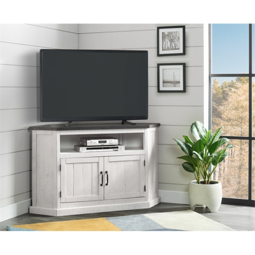 Martin Svensson Home Rustic Corner 50" Wood TV Stand White Stand with Grey Top