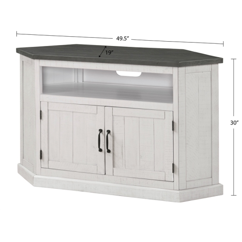 Martin Svensson Home Rustic Corner 50" Wood TV Stand White Stand with Grey Top