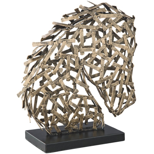 ASHLEY FURNITURE  Nahla Metal Stallion Sculpture In Antique In Gold