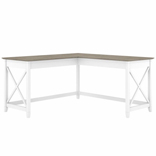 Key West 60W L Shaped Desk in Pure White and Shiplap Gray - Engineered Wood