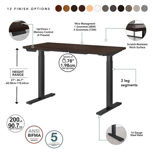 Move 60 Series 48W x 24D Adjustable Desk in Black Walnut - Engineered Wood