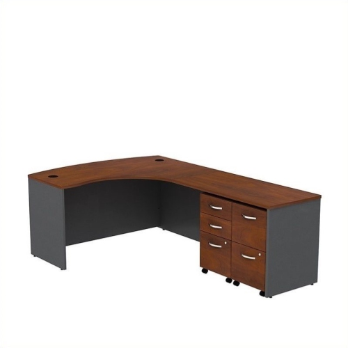 Scranton & Co Furniture 60W Bow Front L Desk with Drawers in Cherry
