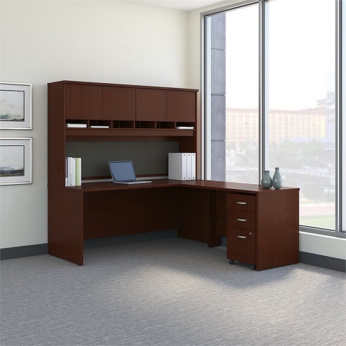 Scranton & Co 72" L Shaped Desk with Hutch in Mahogany