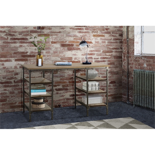 Lexicon Millwood Metal Counter Height Writing Desk in Brown and Black