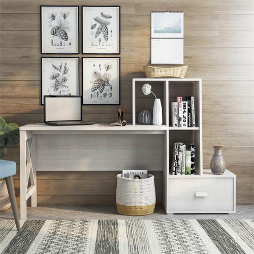 Furniture of America Axela Wood Multi-Storage Desk in White Oak