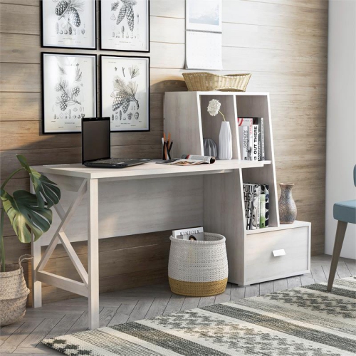 Furniture of America Axela Wood Multi-Storage Desk in White Oak