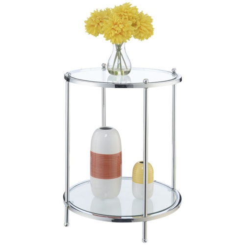 Convenience Concepts Royal Crest Two-Tier Round End Table in Clear Glass/ Chrome