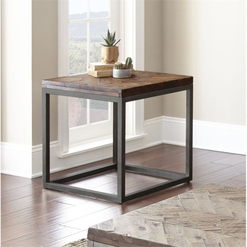 BOWERY HILL  Mid-Century Square End Table In Distressed Wood In Brown
