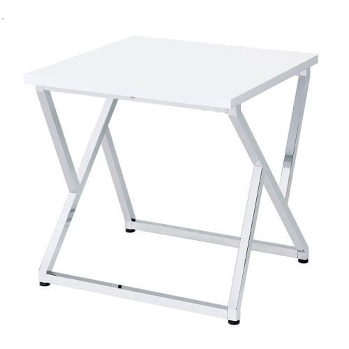 FURNITURE OF AMERICA  Mergo Wood Square End Table In Chrome And In White