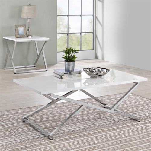Furniture of America Mergo Contemporary Metal 2-Piece Coffee Table Set in White