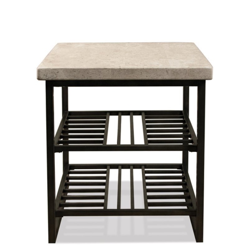 BOWERY HILL  Contemporary End Table In Alabaster Travertine