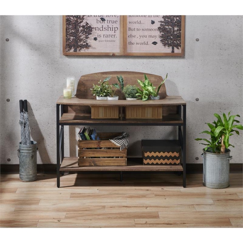 Furniture of America Rodricks Wood 3-Shelf Console Table in Reclaimed Oak