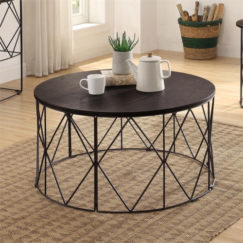Furniture of America Borche Industrial Wood Round Coffee Table in Walnut