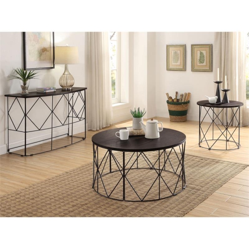 Furniture of America Borche Industrial Wood Round Coffee Table in Walnut