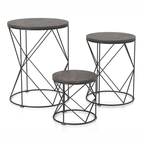 FURNITURE OF AMERICA  Nikova Contemporary Wood 3-Piece Nesting Tables In Black