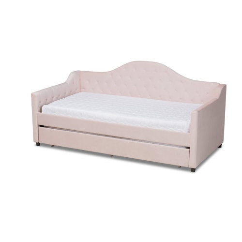 BAXTON STUDIO  Perry Velvet Upholstered Twin Daybed With Trundle In Pink