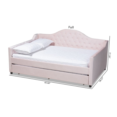 Baxton Studio – lit de repos rembourré en velours Perry avec lit gigogne rose