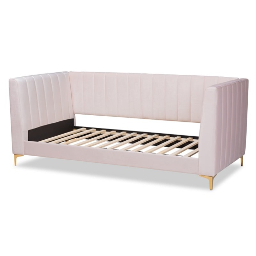 Baxton Studio Oksana Pink Velvet Upholstered and Gold Finished Twin Size Daybed