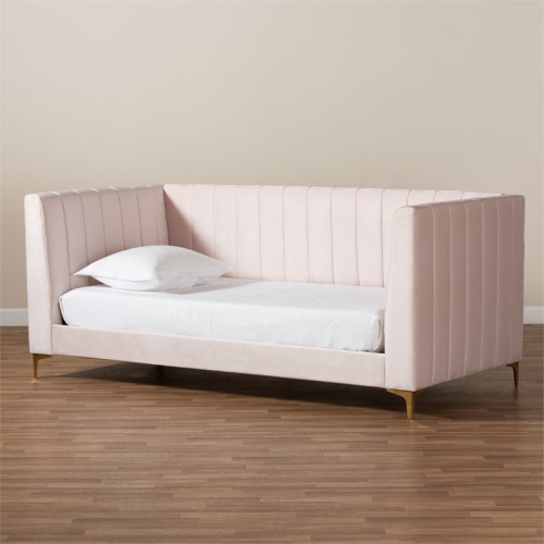 Baxton Studio Oksana Pink Velvet Upholstered and Gold Finished Twin Size Daybed