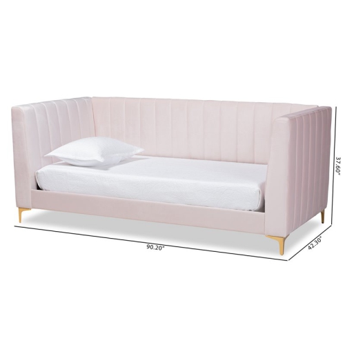 Baxton Studio Oksana Pink Velvet Upholstered and Gold Finished Twin Size Daybed