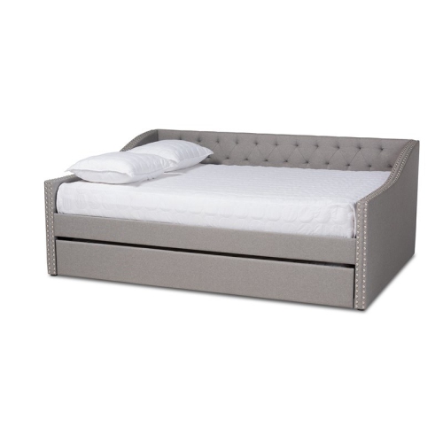Baxton Studio Haylie Full Size Light Grey Upholstered Daybed with Trundle