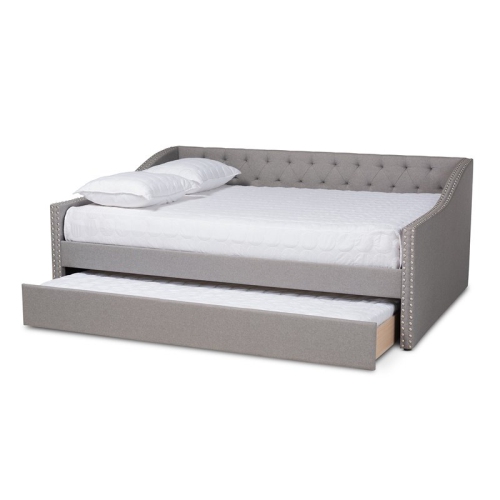 Baxton Studio Haylie Full Size Light Grey Upholstered Daybed with Trundle