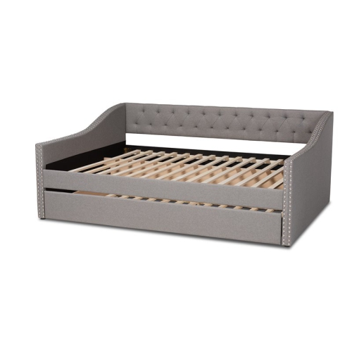 Baxton Studio Haylie Full Size Light Grey Upholstered Daybed with Trundle