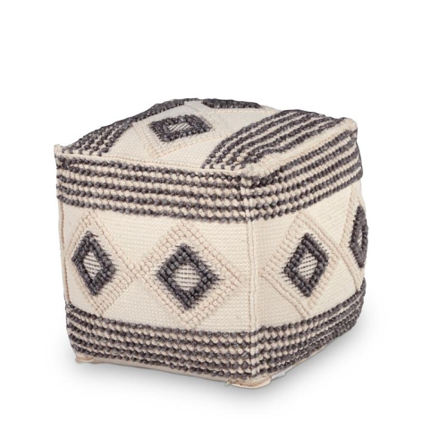 STEVE SILVER COMPANY Steve Silver Dalia Square Handwoven Ivory/ Gray/ Black Wool Pouf