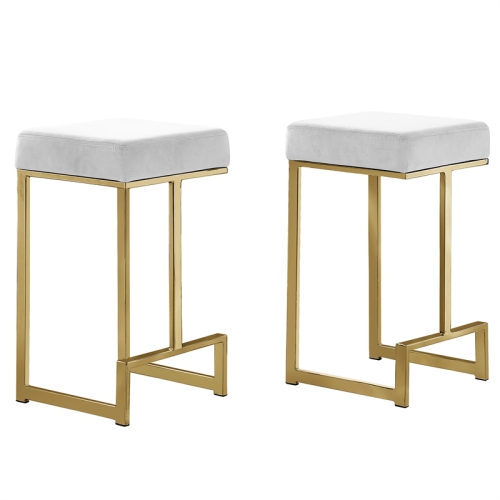 Dorrington Modern Velvet Backless Counter Height Stool in White/Gold