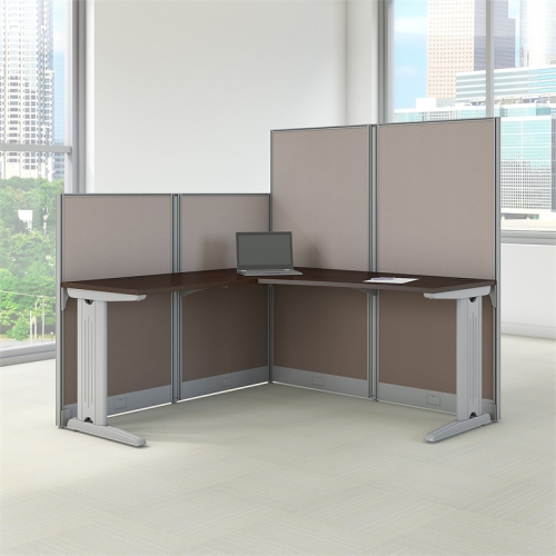 Scranton & Co Furniture 65W L Shaped Cubicle Workstation in Cherry