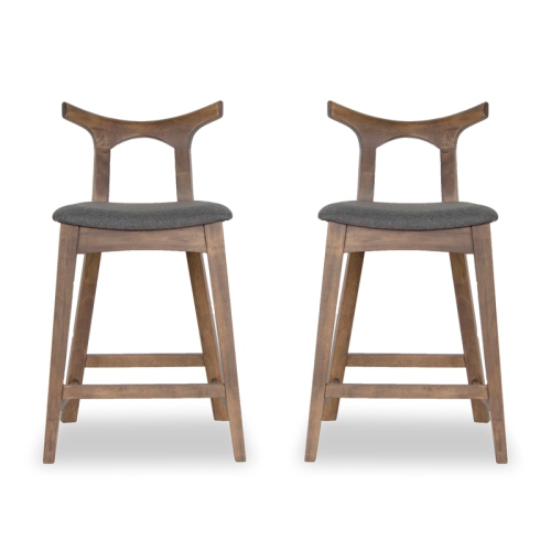 ASHCROFT  Harpy Mid-Century Modern Fabric Counter Stool In In Gray