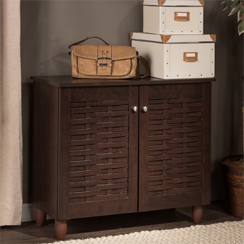 Baxton Studio Winda 2 Door Shoe Cabinet in Dark Brown