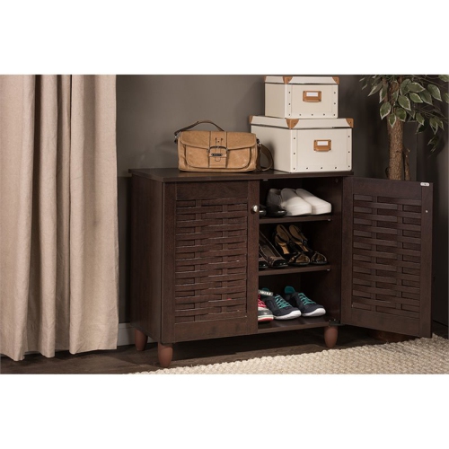 Baxton Studio Winda 2 Door Shoe Cabinet in Dark Brown