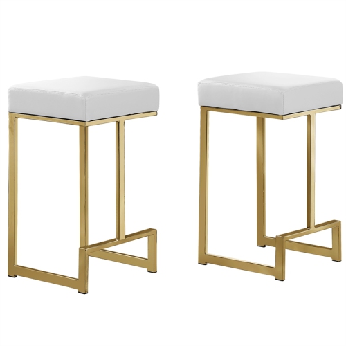 Dorrington Faux Leather Backless Counter Height Stool in White/Gold