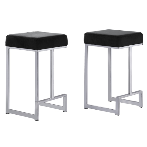 Dorrington Velvet Backless Counter Height Stool in Black/Silver