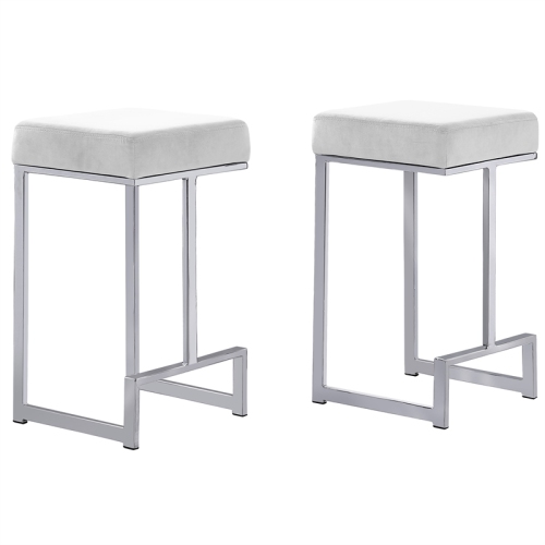 Dorrington Velvet Backless Counter Height Stool in White/Silver